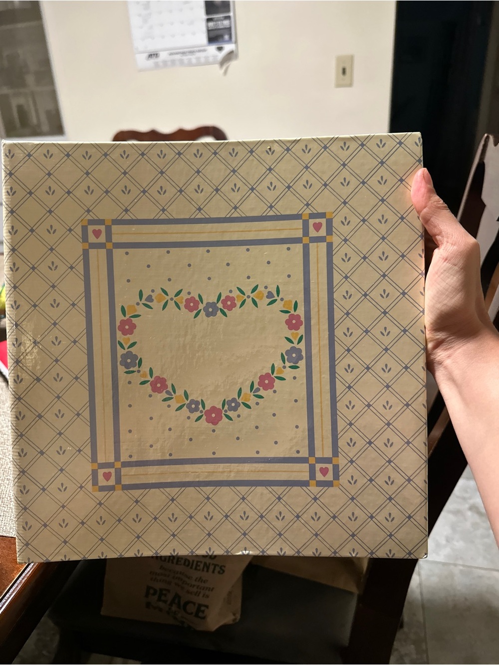 Floral Heart Vintage Decorative Box - Cream, Pink, Blue, Green
